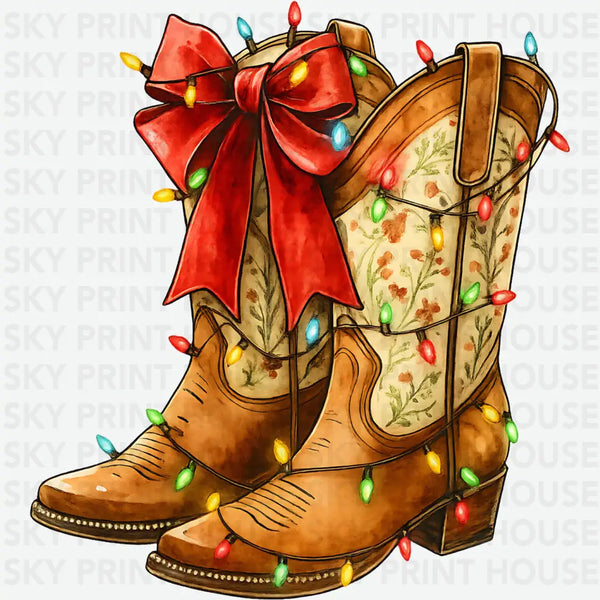 Christmas Cowboy Boots - Christmas Ready to Press DTF Transfer