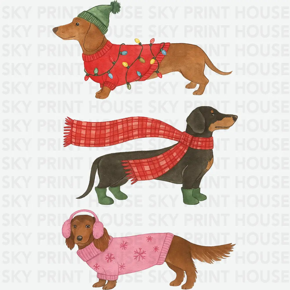 Christmas Dachshund - Christmas Ready to Press DTF Transfer