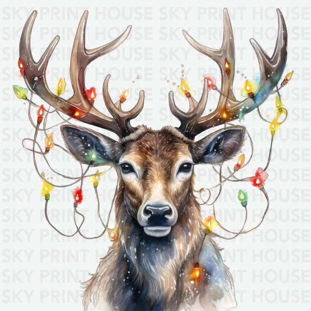 Christmas Deer with Festive Lights - Ready to Press DTF Transfer