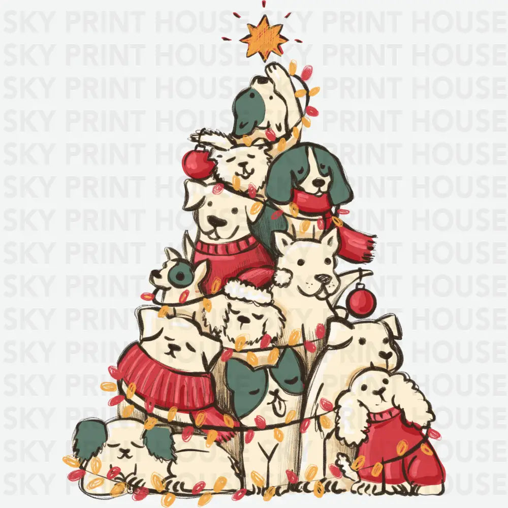 Christmas Dogs Tree - Christmas Ready to Press DTF Transfer
