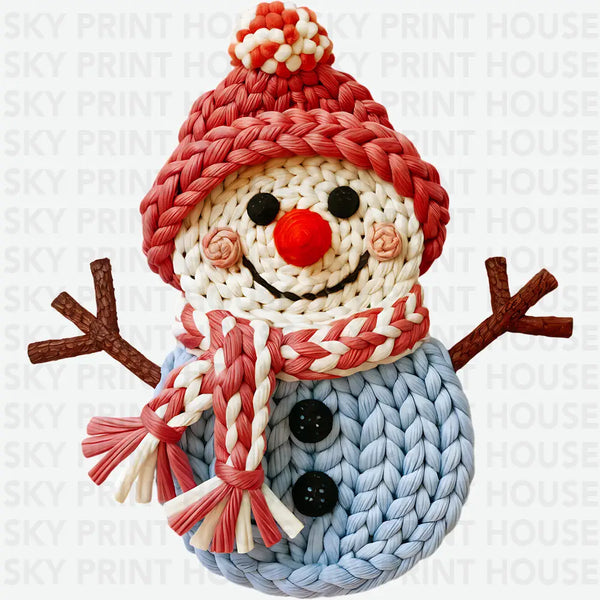 Christmas Faux Yarn Crochet Snowman - Christmas Ready to Press DTF Transfer