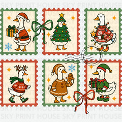 Christmas Goose Postage Stamps – Cute Holiday Clipart Ready to Press DTF Transfer