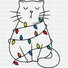 Christmas Lights Cat- Christmas Ready to Press DTF Transfer