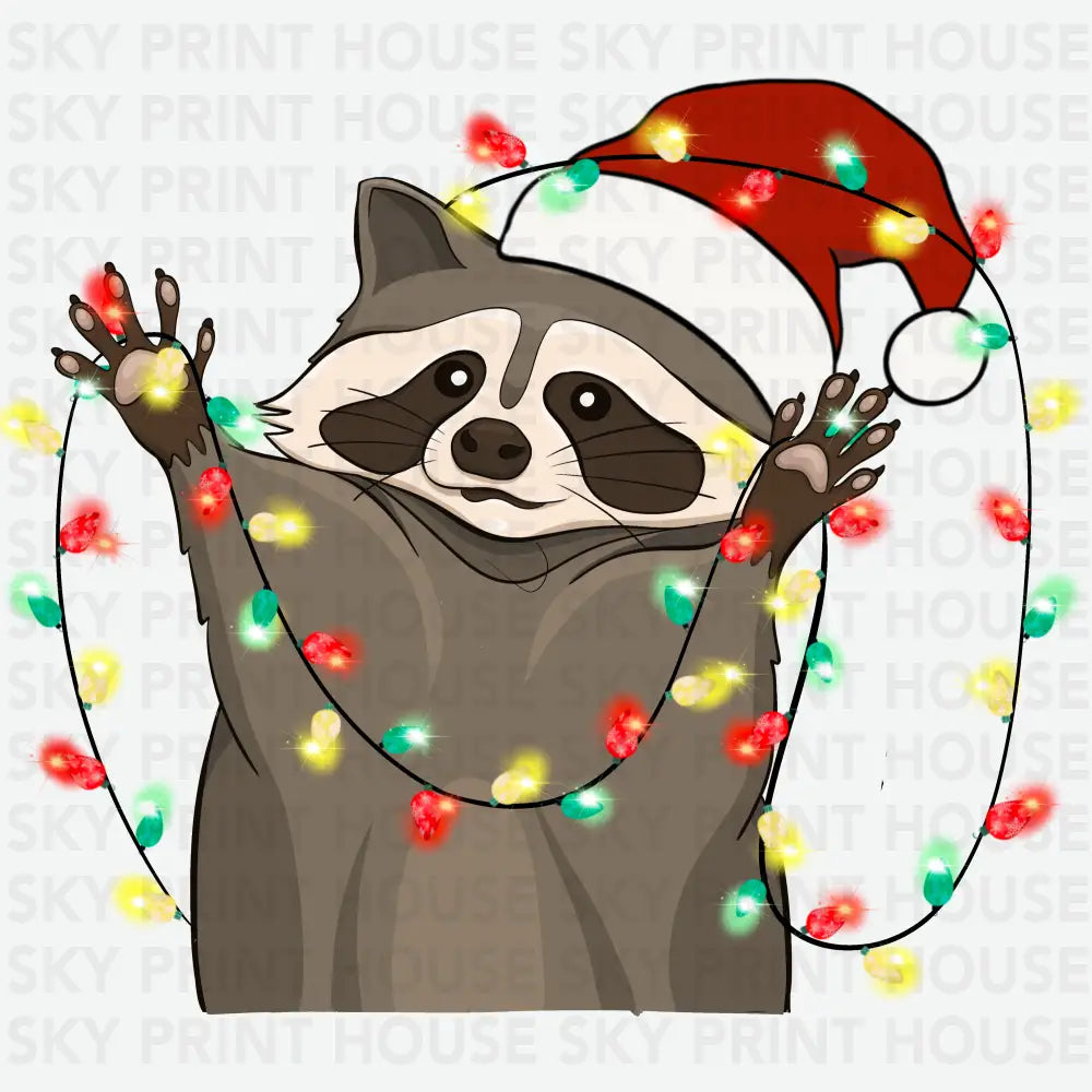 Christmas Lights Racoon - Christmas Ready to Press DTF Transfer