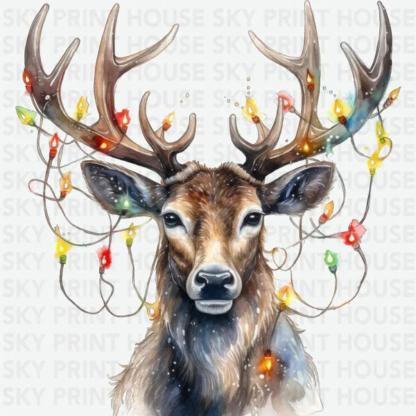 Christmas Lights Reindeer - Christmas Ready to Press DTF Transfer