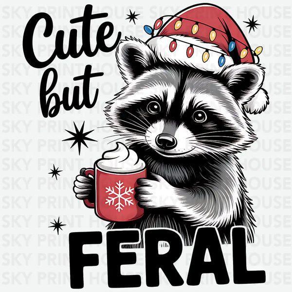 Christmas Racoon, Cute But Feral - Ready to Press DTF Transfer