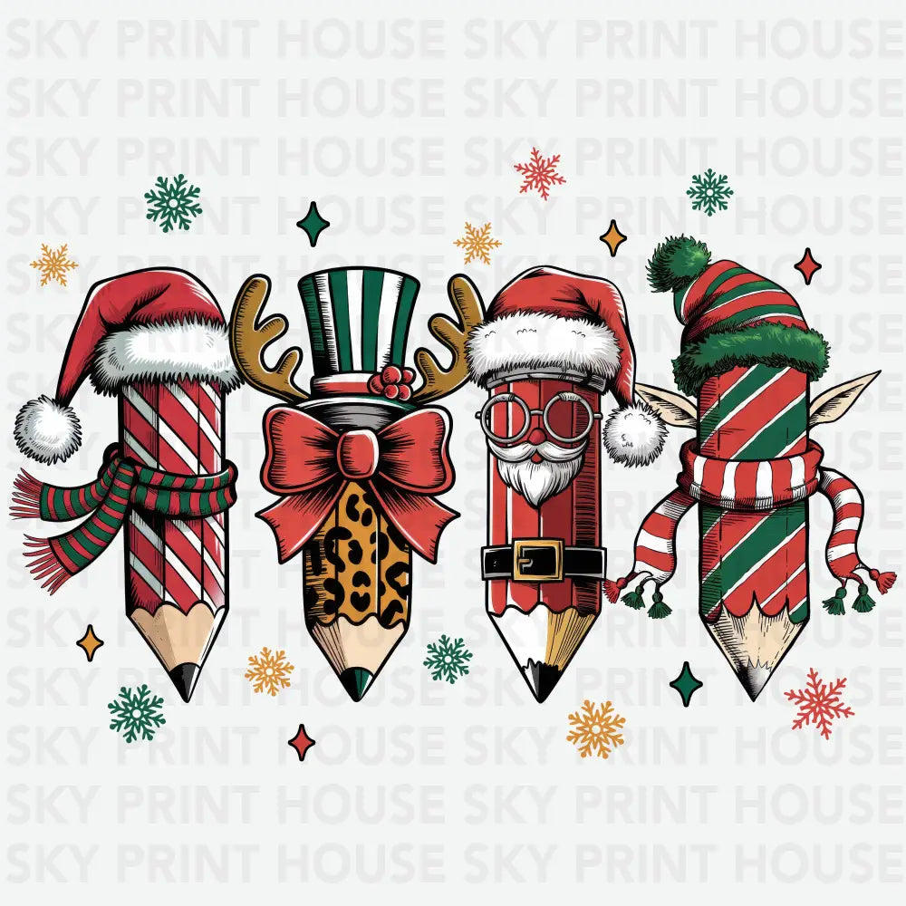 Christmas Teacher Pencil - Christmas Ready to Press DTF Transfer