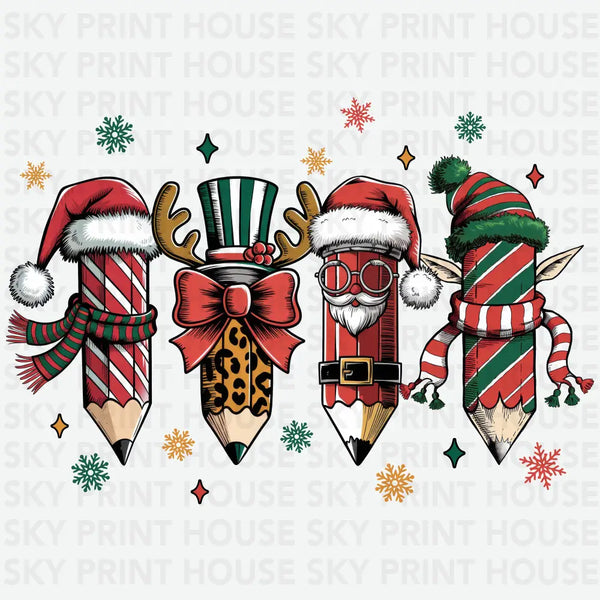 Christmas Teacher Pencil - Christmas Ready to Press DTF Transfer