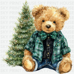 Christmas Teddy Bear – Cozy Holiday Watercolor Ready to Press DTF Transfer