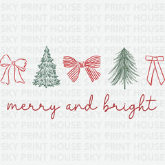 Christmas Tree Bow Merry And Bright - Christmas Ready to Press DTF Transfer