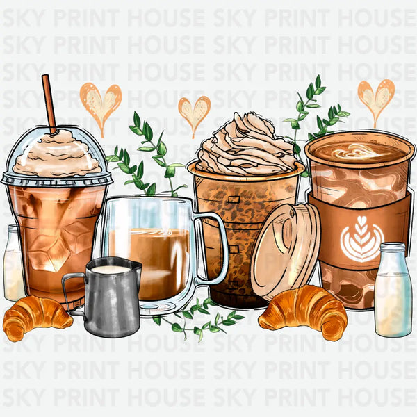 Coffee Croissant Milk Cozy Fall Morning - Fall Ready to Press DTF Transfer