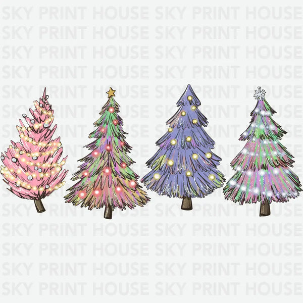 Colorful Christmas Trees - Christmas Ready to Press DTF Transfer