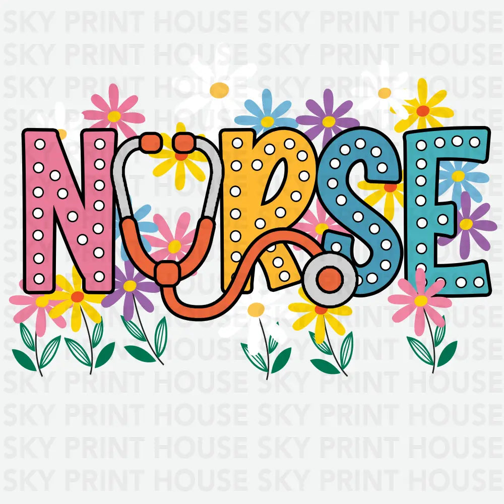 Colorful Floral Nurse Nurse Ready to Press DTF Transfer