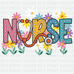 Colorful Floral Nurse Nurse Ready to Press DTF Transfer