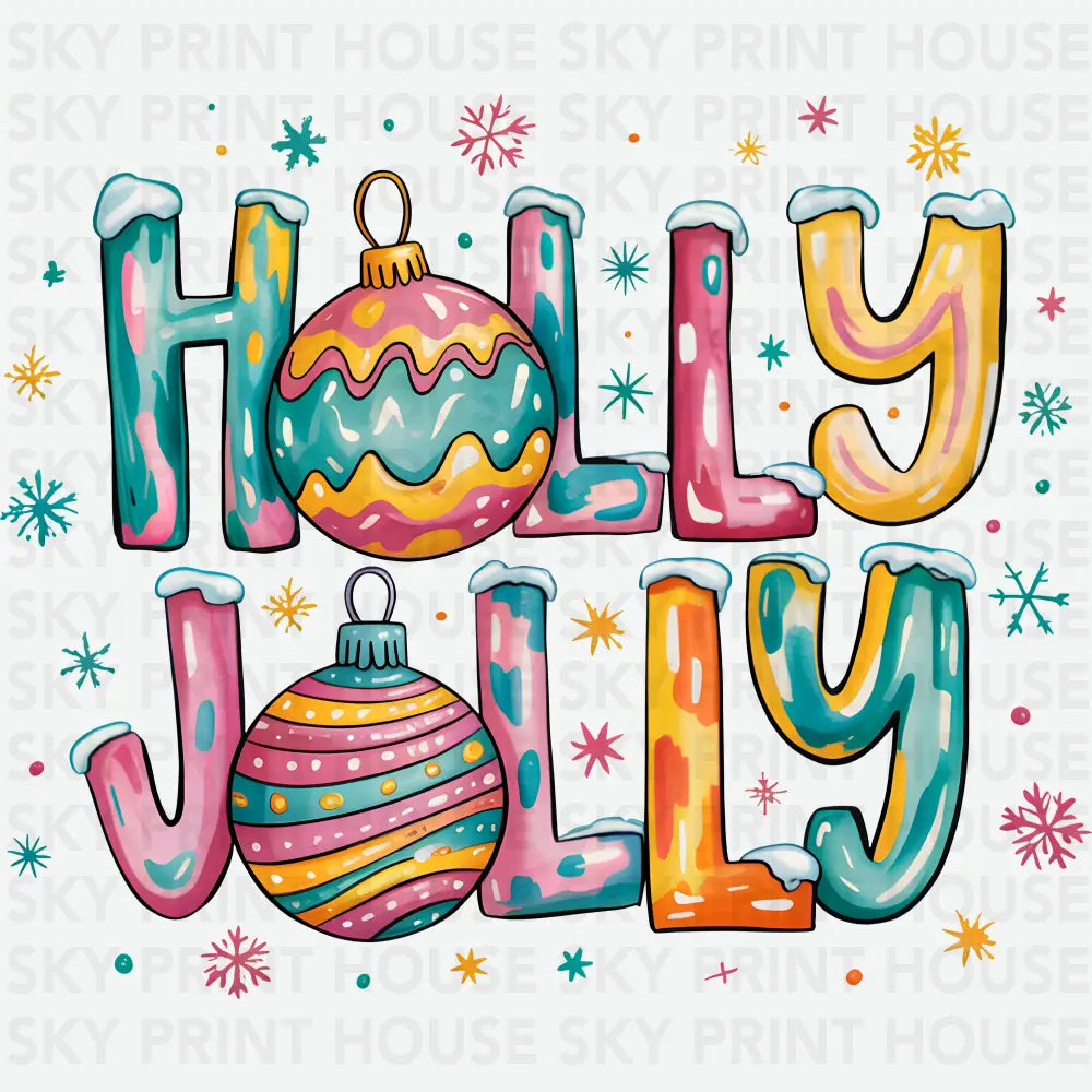 Colorful Holly Jolly - Christmas Ready to Press DTF Transfer
