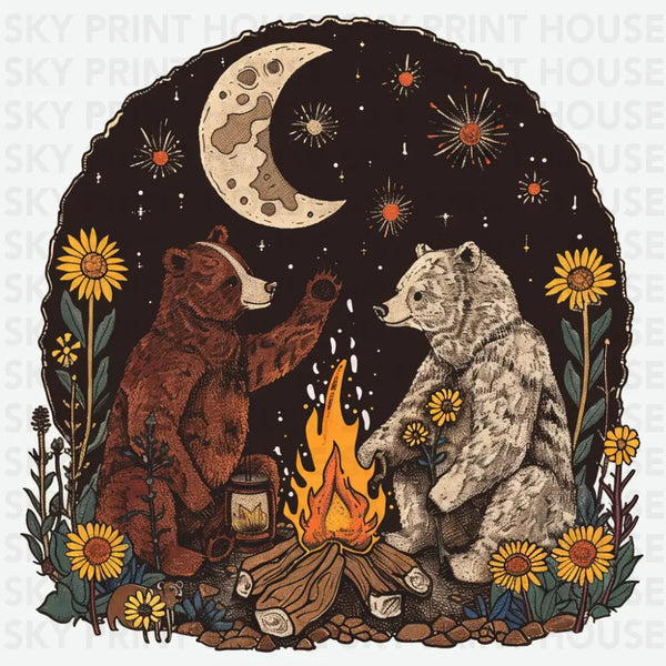 Couple Bears Campfire - Camping Ready to Press DTF Transfer
