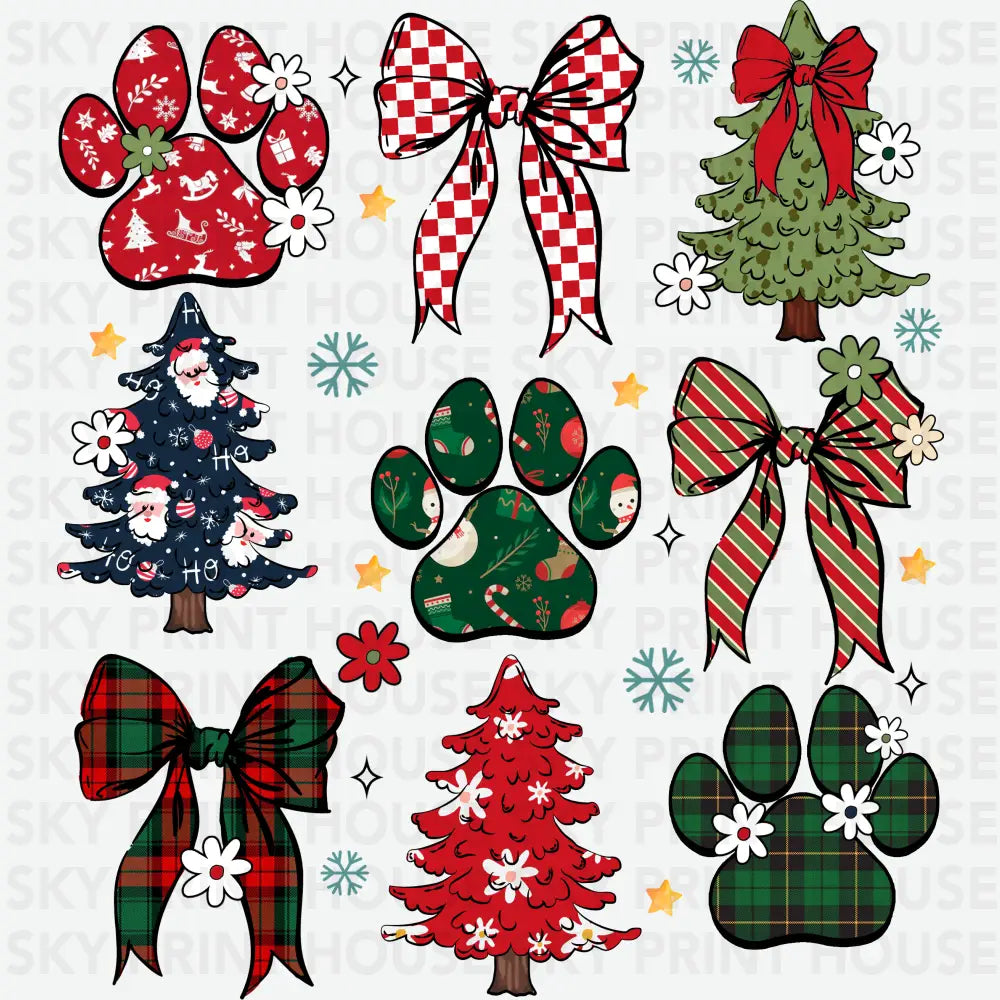 Couqette Paw Tree - Christmas Ready to Press DTF Transfer