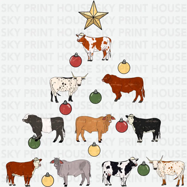 Cow Christmas Tree - Christmas Ready to Press DTF Transfer