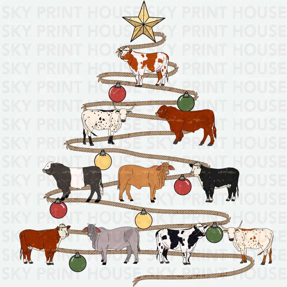 Cow Christmas Tree - Christmas Ready to Press DTF Transfer