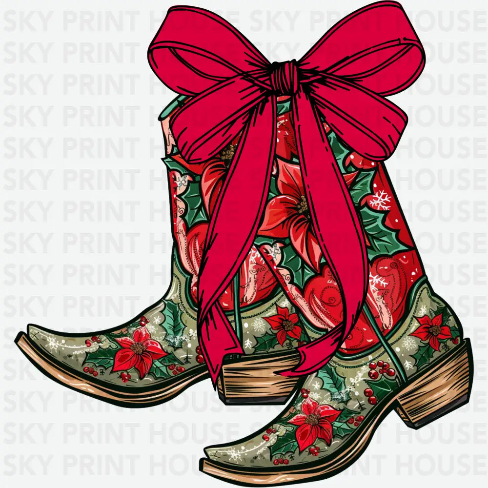 Cowgirl Boots Christmas - Christmas Ready to Press DTF Transfer