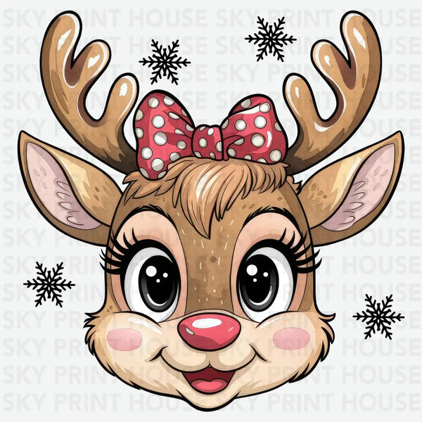 Cute Girl Reindeer - Christmas Ready to Press DTF Transfer