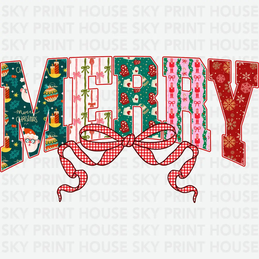 Cute Patterned Merry Christmas - Christmas Ready to Press DTF Transfer