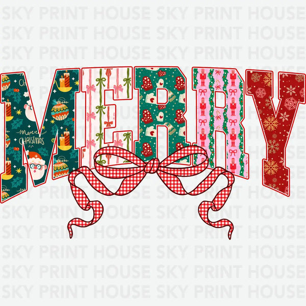 Cute Patterned Merry Christmas - Christmas Ready to Press DTF Transfer