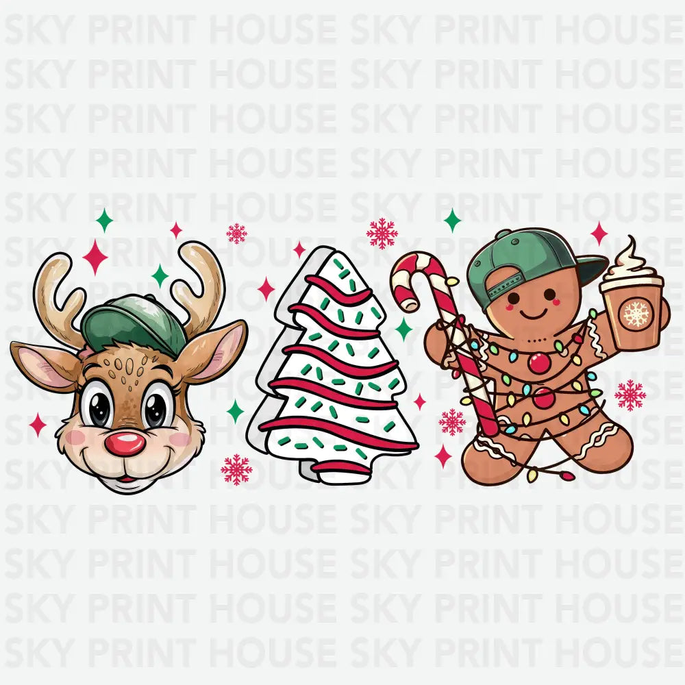 Cute Reindeer & Gingerbread - Christmas Ready to Press DTF Transfer