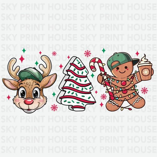 Cute Reindeer & Gingerbread - Christmas Ready to Press DTF Transfer