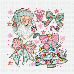 Cute Santa Bows & Candy Cane - Christmas Ready to Press DTF Transfer