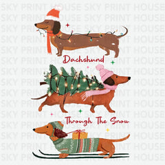 Dachshund Through The Snow Christmas Dog Design – Christmas Ready to Press DTF Transfer