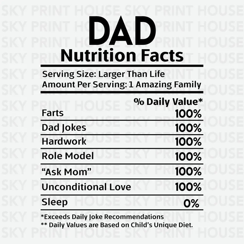 Dad Nutrition Facts Father’s Day Ready to Press DTF Transfer
