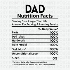 Dad Nutrition Facts Father’s Day Ready to Press DTF Transfer
