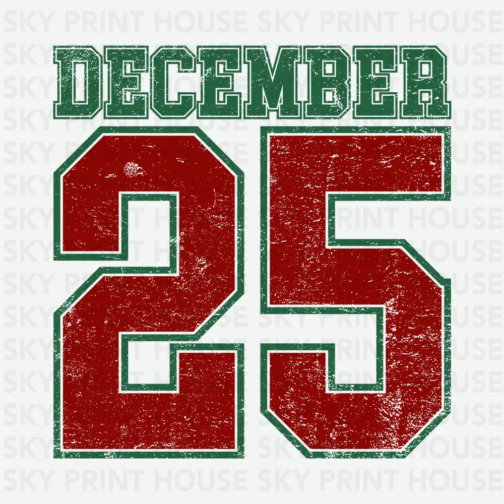 December 25 Varsity Number Design – Christmas Ready to Press DTF Transfer