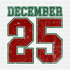 December 25 Varsity Number Design – Christmas Ready to Press DTF Transfer