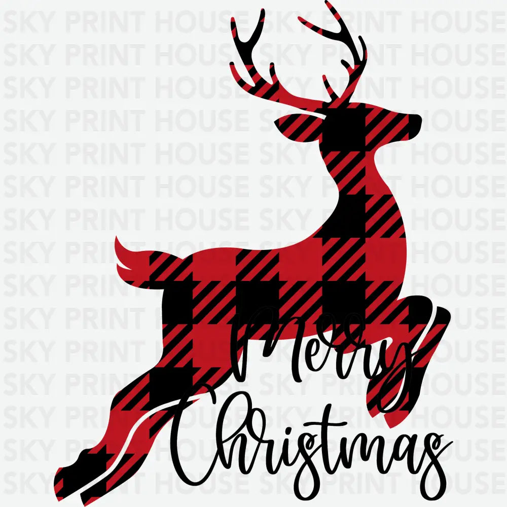 Deer Buffalo Plaid Merry Christmas - Christmas Ready to Press DTF Transfer