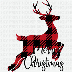 Deer Buffalo Plaid Merry Christmas - Christmas Ready to Press DTF Transfer
