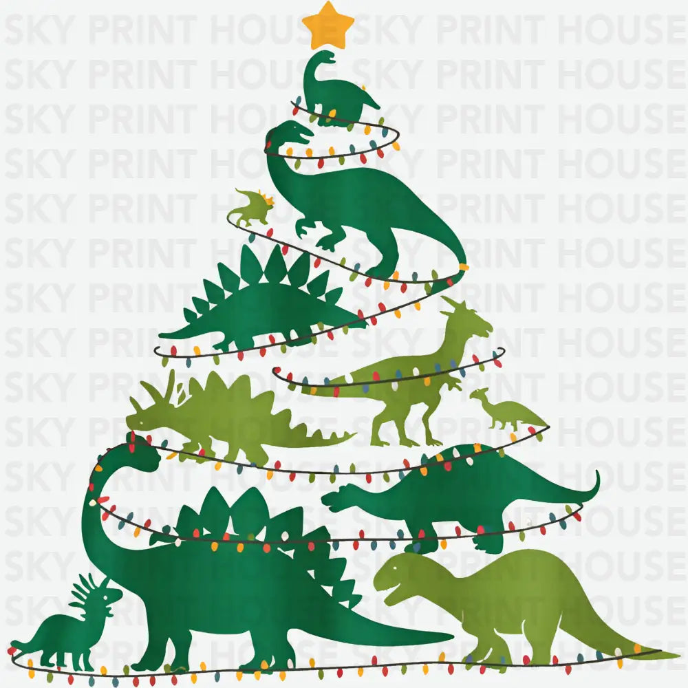 Dinosaurs Christmas Tree - Christmas Ready to Press DTF Transfer