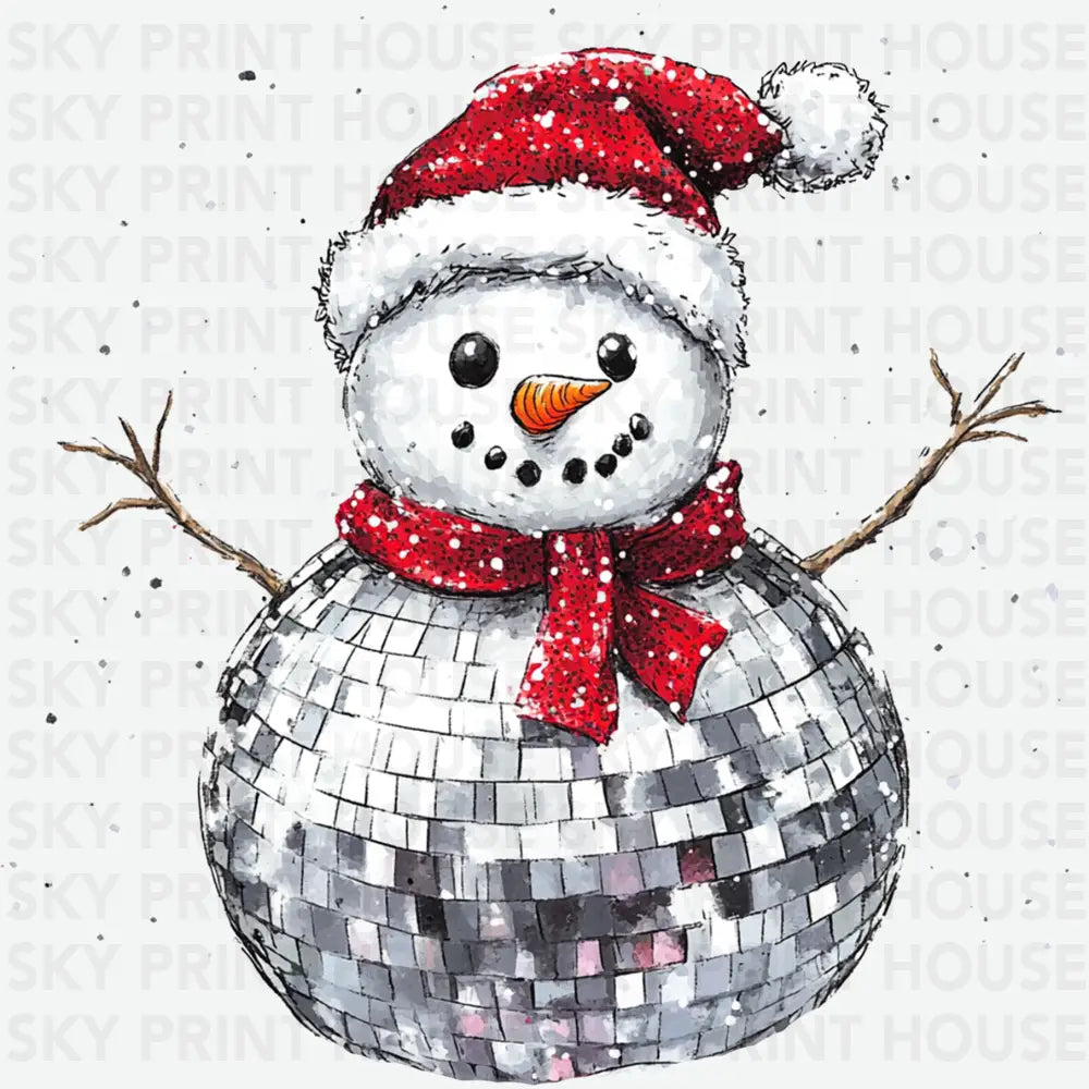 Disco Ball Snowman - Christmas Ready to Press DTF Transfer