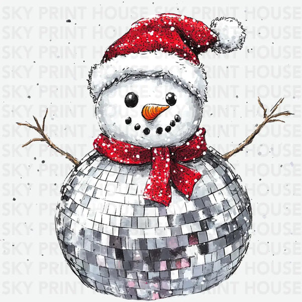 Disco Ball Snowman - Christmas Ready to Press DTF Transfer
