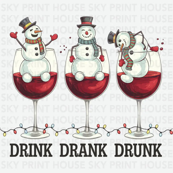 Drink Drank Drunk Christmas Wine - Christmas Ready to Press DTF Transfer