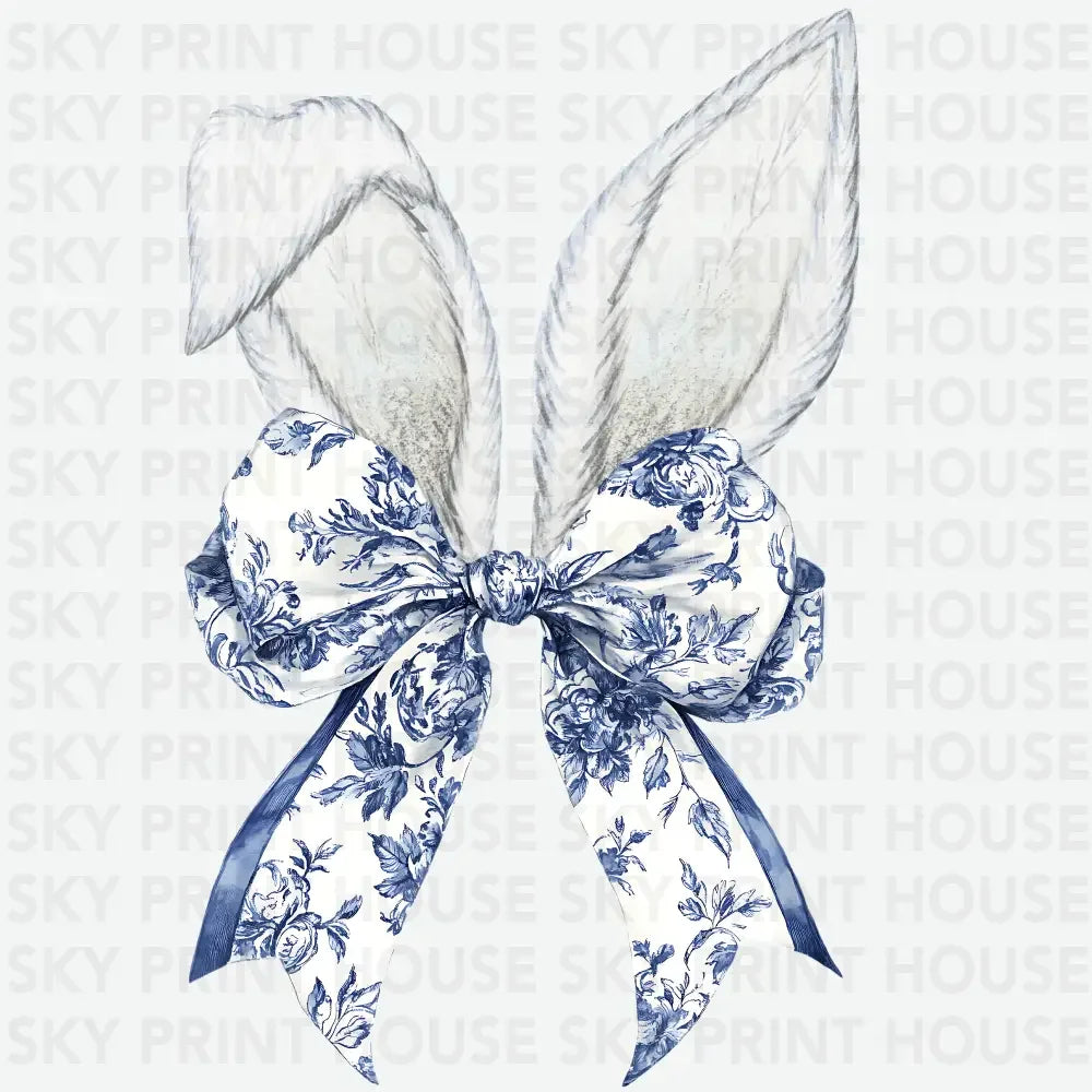 Easter Bunny Chinoiserie Blue Coquette Bow Design Easter Ready to Press DTF Transfer