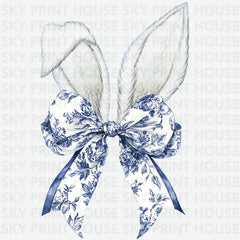 Easter Bunny Chinoiserie Blue Coquette Bow Design Easter Ready to Press DTF Transfer