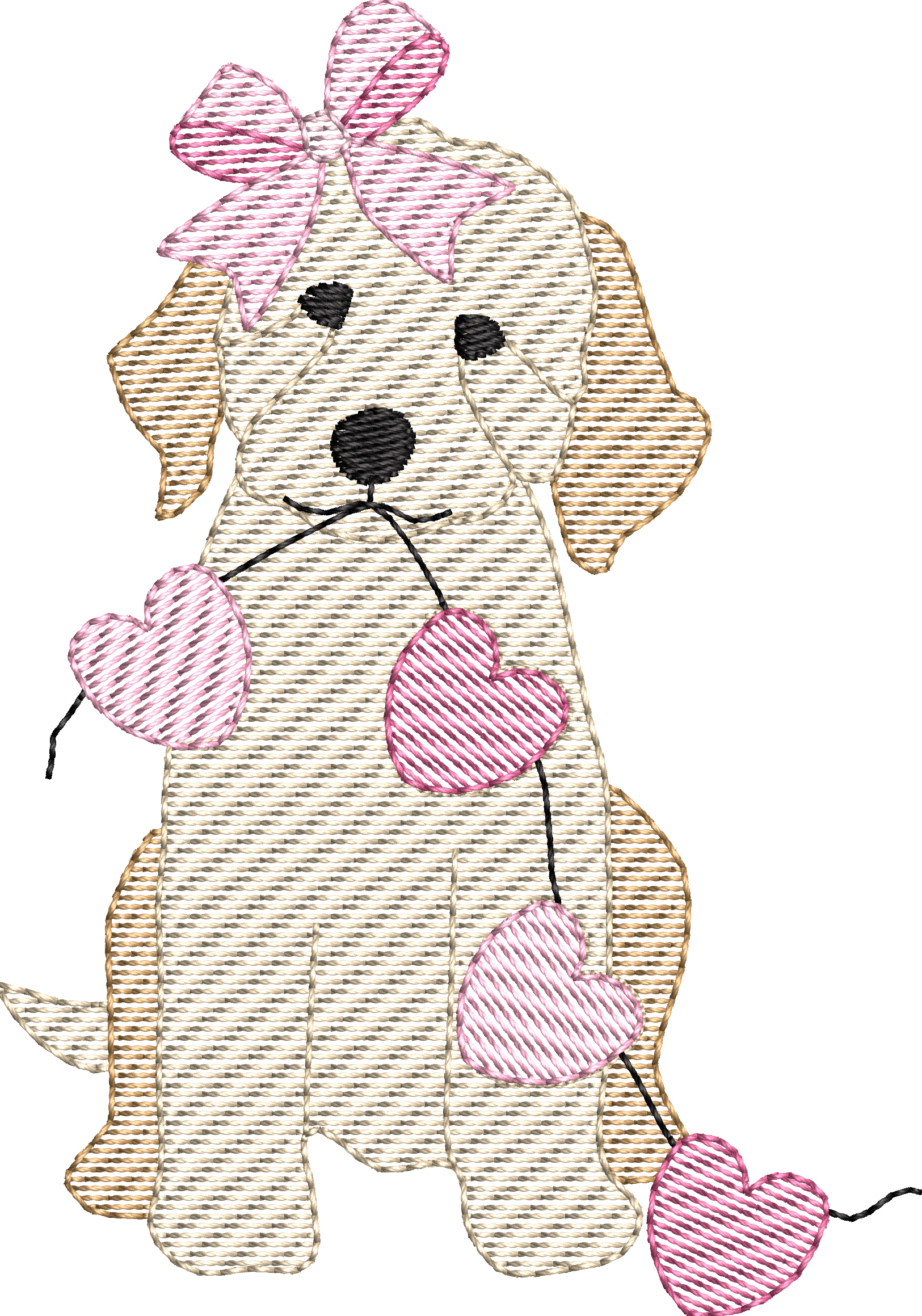 Pink Bow Heart Dog - Embroidery Design