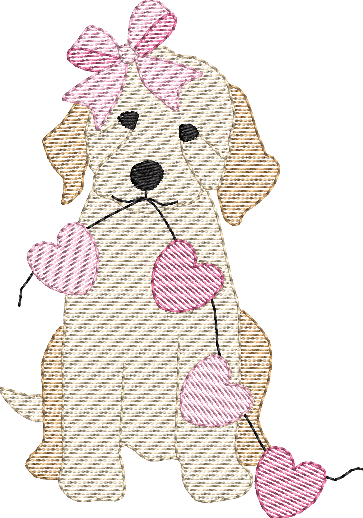 Pink Bow Heart Dog - Embroidery Design