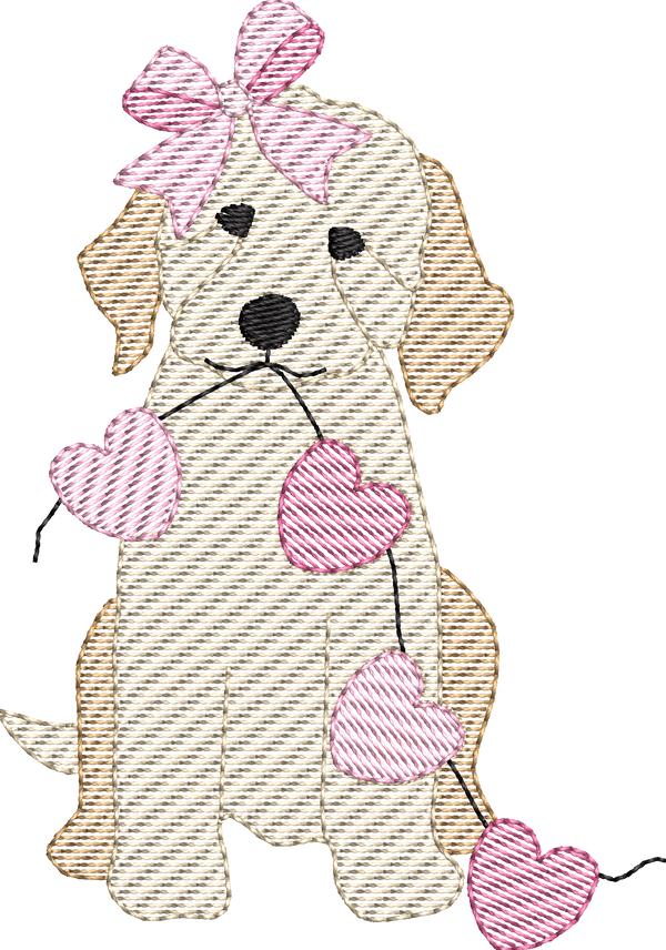 Pink Bow Heart Dog - Embroidery Design