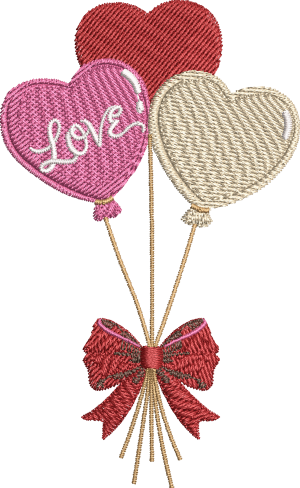 Valentines Day Love Heart Balloons - Embroidery Design