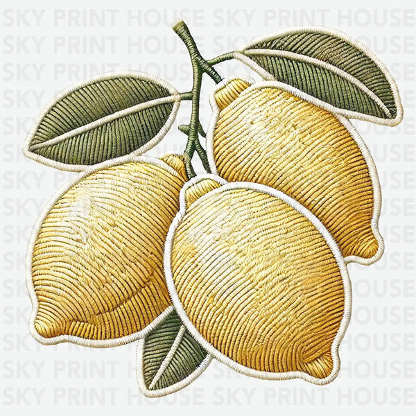 Embroidered Look Lemon - Food Ready to Press DTF Transfer