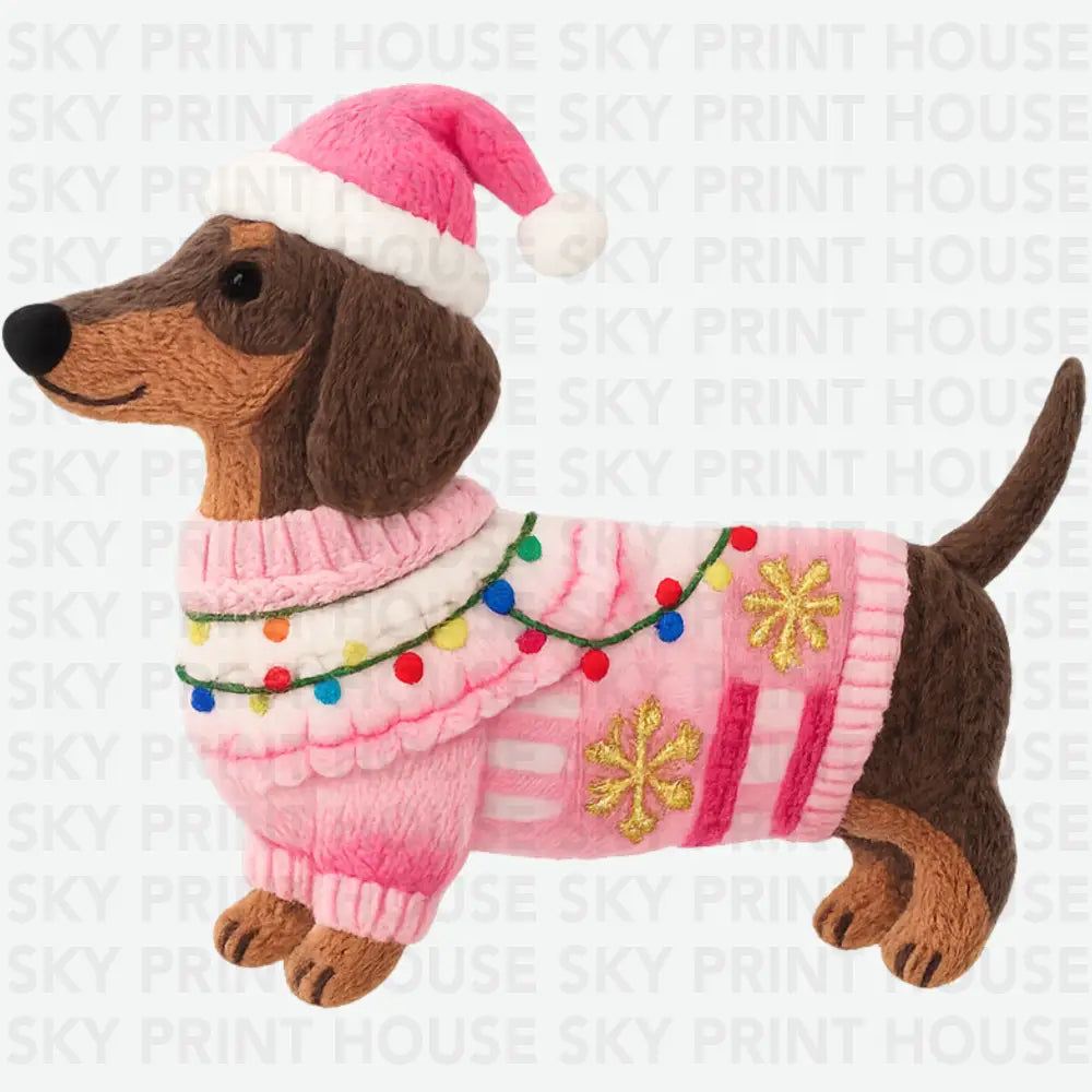 Faux Yarn Christmas Dachshund - Christmas Ready to Press DTF Transfer