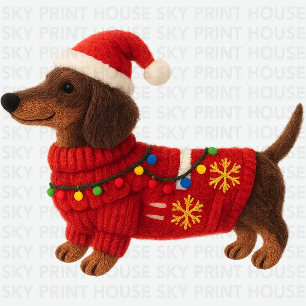 Faux Yarn Christmas Dachshund - Christmas Ready to Press DTF Transfer